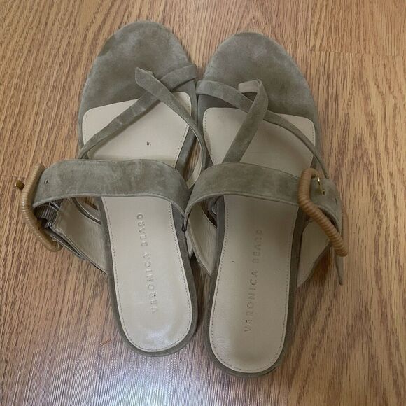 VERONICA BEARD Tan suede leather thong buckle slip on sandals size 8 - Picture 2 of 7